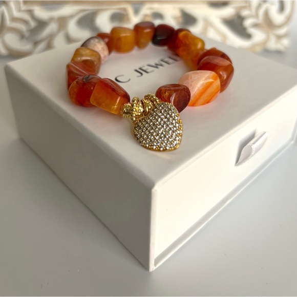 Gemstone Bracelet | Handcrafted Orange Agate | 14k Gold Plated Luxury Jewelry - Picture 2 of 8